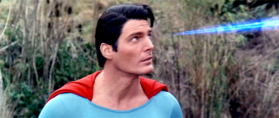 The blue eyebeams of Superman in Superman IV: The Quest for Peace
