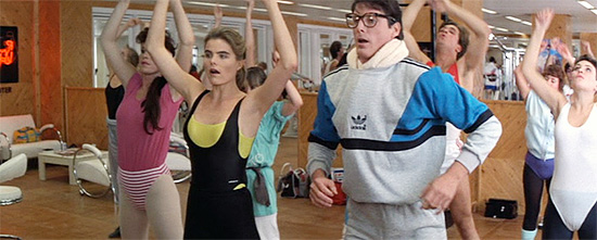 Clark Kent does aerobics in Superman IV: The Quest for Peace